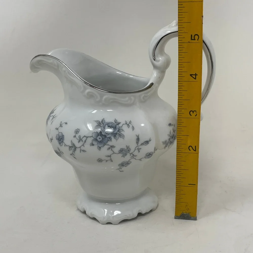 Johann Haviland Blue Garland Creamer Pitcher Bavaria Germany Silver Trim 5in